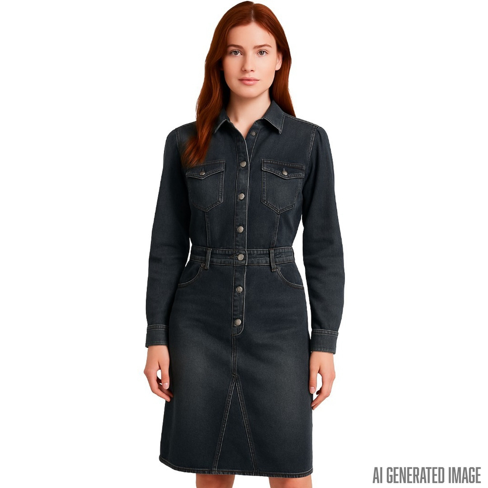 Rails Beverly Denim Shirt Dress Black Large Long Sleeve Western Boho Work Casual